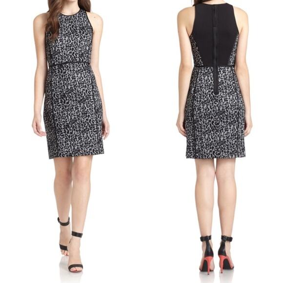 New Rebecca Taylor Leopard Knit Shift Dress Black Gray Women's Size 12 - Picture 1 of 8